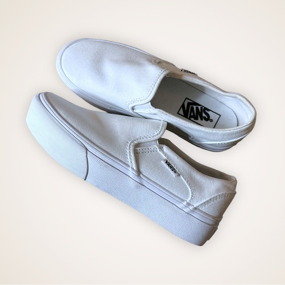White Platform Slip On Vans